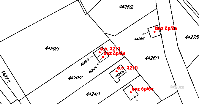 Předměstí 3211, Litoměřice na parcele st. 4420/3 v KÚ Litoměřice, Katastrální mapa