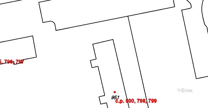 Malenovice 798,799,800, Zlín na parcele st. 951 v KÚ Malenovice u Zlína, Katastrální mapa