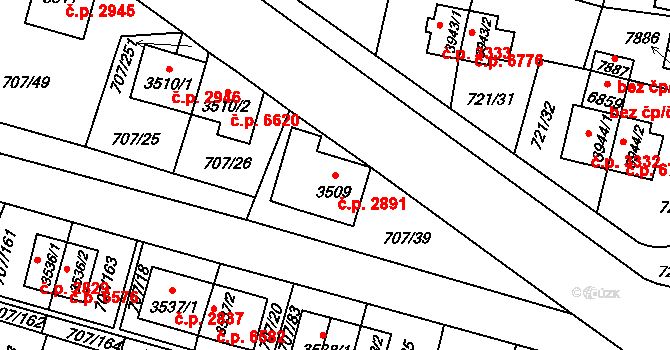 Zlín 2891 na parcele st. 3509 v KÚ Zlín, Katastrální mapa