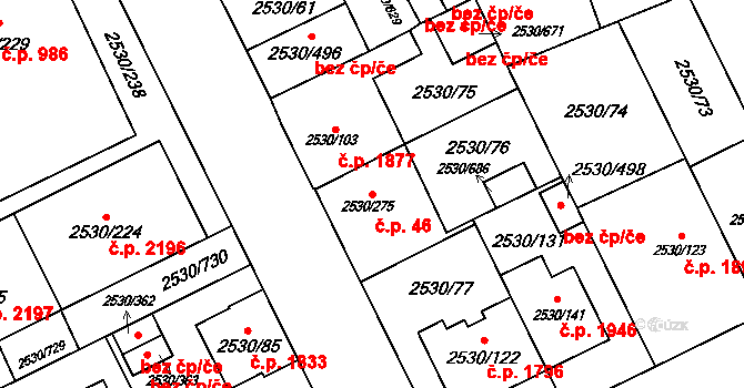 Předměstí 46, Opava na parcele st. 2530/275 v KÚ Opava-Předměstí, Katastrální mapa