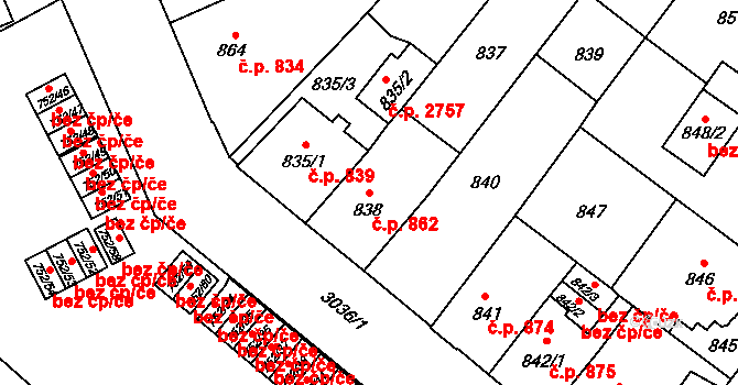 Předměstí 862, Opava na parcele st. 838 v KÚ Opava-Předměstí, Katastrální mapa