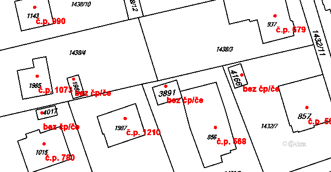 Rožnov pod Radhoštěm 45660093 na parcele st. 3891 v KÚ Rožnov pod Radhoštěm, Katastrální mapa