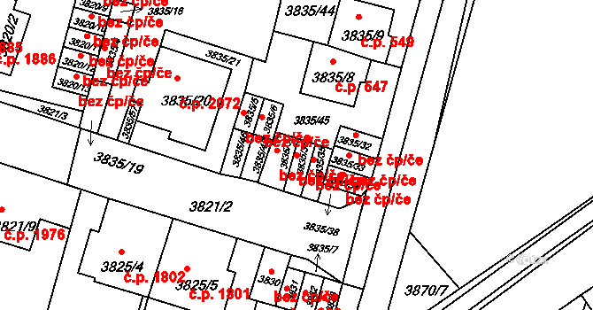 Litoměřice 47604093 na parcele st. 3835/36 v KÚ Litoměřice, Katastrální mapa