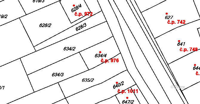 Nivnice 976 na parcele st. 634/4 v KÚ Nivnice, Katastrální mapa