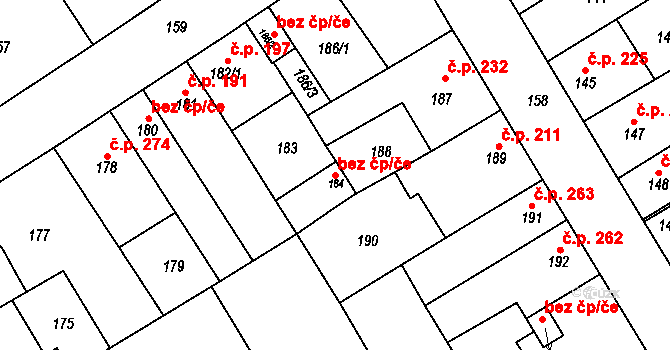 Rousínov 50079093 na parcele st. 184 v KÚ Rousínov u Vyškova, Katastrální mapa
