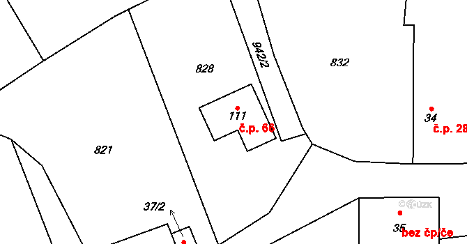 Ždánov 66 na parcele st. 111 v KÚ Ždánov, Katastrální mapa