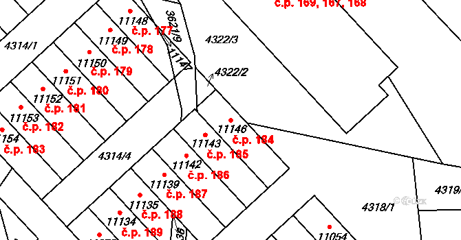 Cihelna 184, Pardubice na parcele st. 11146 v KÚ Pardubice, Katastrální mapa