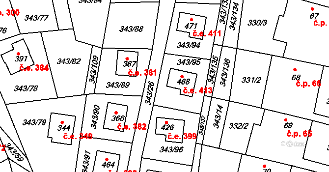 Hoješín 413, Seč na parcele st. 468 v KÚ Hoješín, Katastrální mapa