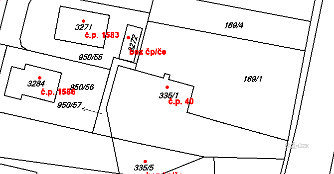 Milevsko 40 na parcele st. 335/1 v KÚ Milevsko, Katastrální mapa