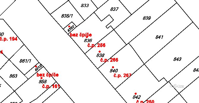 Litomyšlské Předměstí 266, Vysoké Mýto na parcele st. 838 v KÚ Vysoké Mýto, Katastrální mapa