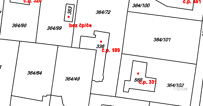 Nučice 189 na parcele st. 336 v KÚ Nučice u Rudné, Katastrální mapa