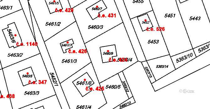 Černošice 424 na parcele st. 5460/9 v KÚ Černošice, Katastrální mapa