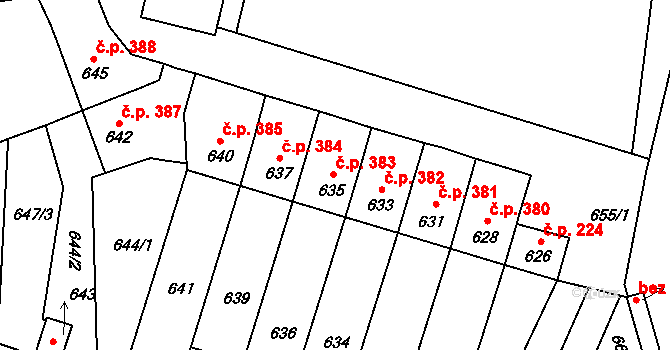 Veselí nad Lužnicí I 383, Veselí nad Lužnicí na parcele st. 635 v KÚ Veselí nad Lužnicí, Katastrální mapa