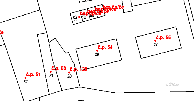 Mutěnín 54 na parcele st. 29 v KÚ Mutěnín, Katastrální mapa