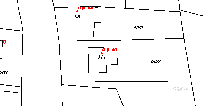 Neznášov 51, Rožnov na parcele st. 111 v KÚ Neznášov, Katastrální mapa