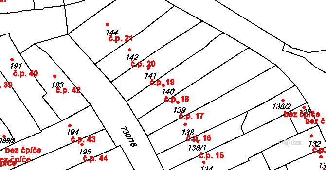 Broumov 18 na parcele st. 140 v KÚ Broumov, Katastrální mapa