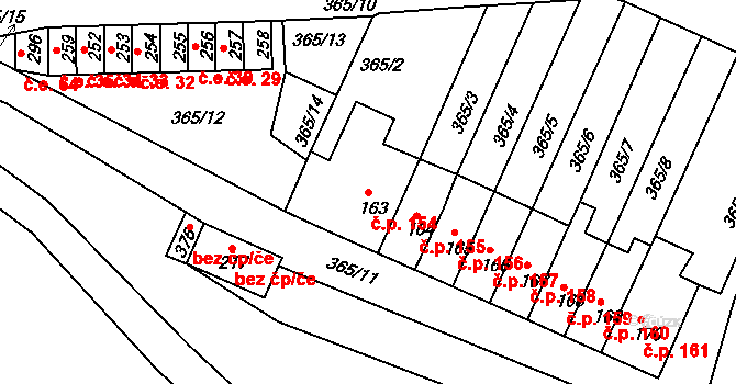 Babí 154, Náchod na parcele st. 163 v KÚ Babí u Náchoda, Katastrální mapa