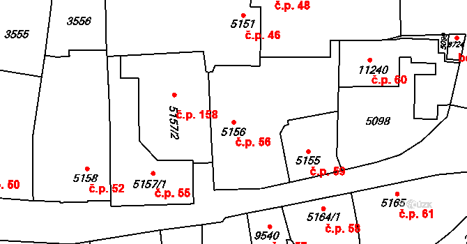 Cihelna 56, Pardubice na parcele st. 5156 v KÚ Pardubice, Katastrální mapa