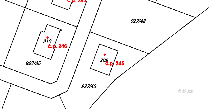 Rynárec 245 na parcele st. 308 v KÚ Rynárec, Katastrální mapa