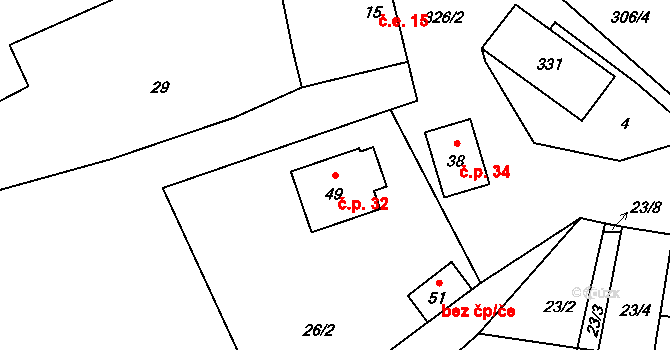 Olšovice 32 na parcele st. 49 v KÚ Olšovice, Katastrální mapa