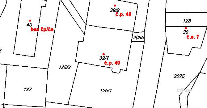Veselí 49, Odry na parcele st. 39/1 v KÚ Veselí u Oder, Katastrální mapa