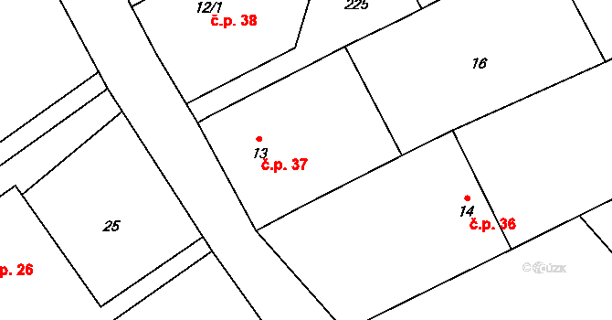 Výškovice 37, Bílovec na parcele st. 13 v KÚ Výškovice u Slatiny, Katastrální mapa