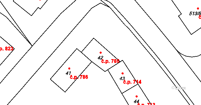 Kopřivnice 785 na parcele st. 42 v KÚ Kopřivnice, Katastrální mapa