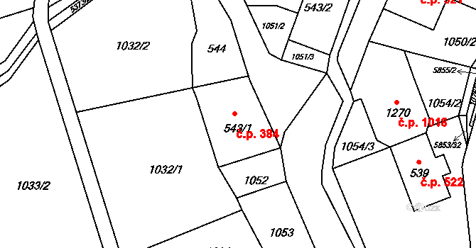 Mikulášovice 384 na parcele st. 543/1 v KÚ Mikulášovice, Katastrální mapa