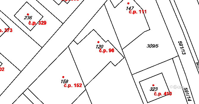 Lubina 96, Kopřivnice na parcele st. 120 v KÚ Drnholec nad Lubinou, Katastrální mapa