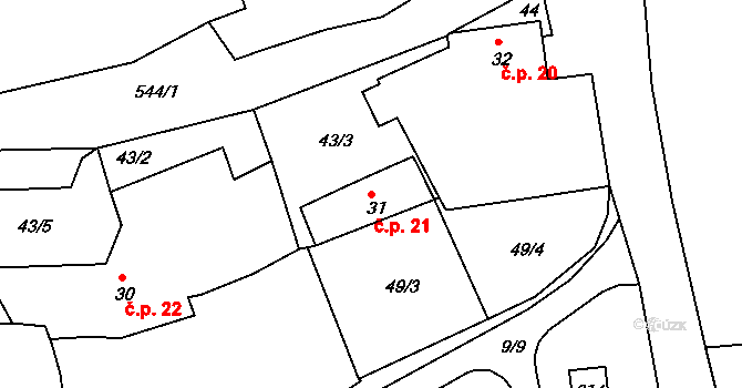 Protivec 21, Strunkovice nad Blanicí na parcele st. 31 v KÚ Protivec, Katastrální mapa