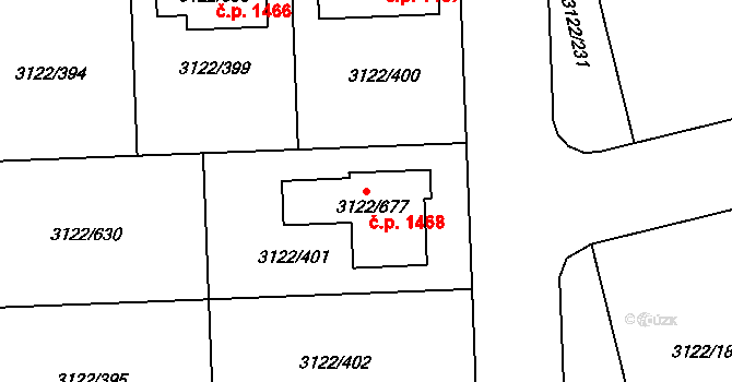 Pohořelice 1468 na parcele st. 3122/677 v KÚ Pohořelice nad Jihlavou, Katastrální mapa