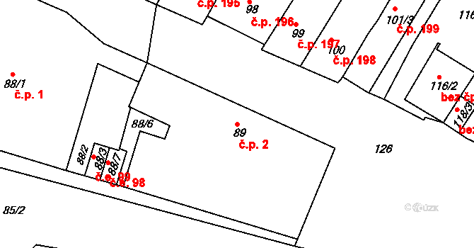 Chabařovice 2 na parcele st. 89 v KÚ Chabařovice, Katastrální mapa