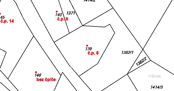 Lipiny 8, Bolehošť na parcele st. 139 v KÚ Bolehošť, Katastrální mapa