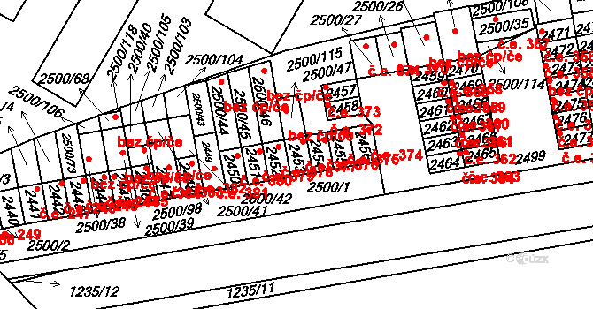 Hustopeče 377 na parcele st. 2453 v KÚ Hustopeče u Brna, Katastrální mapa