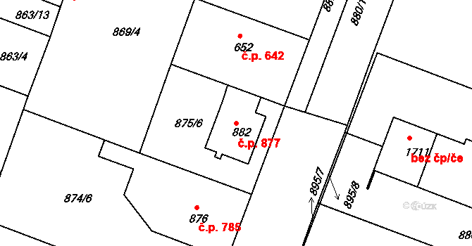 Bystřice pod Hostýnem 877 na parcele st. 882 v KÚ Bystřice pod Hostýnem, Katastrální mapa