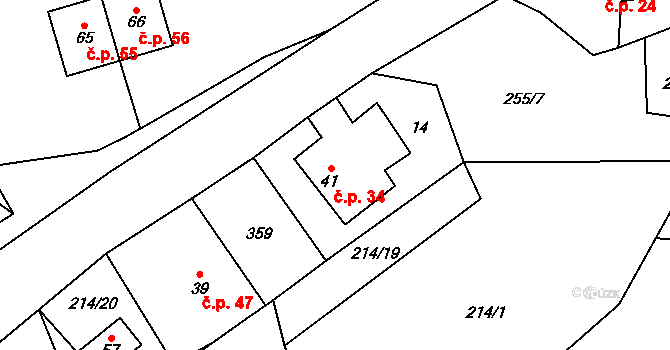 Ladín 34, Konice na parcele st. 41 v KÚ Ladín, Katastrální mapa