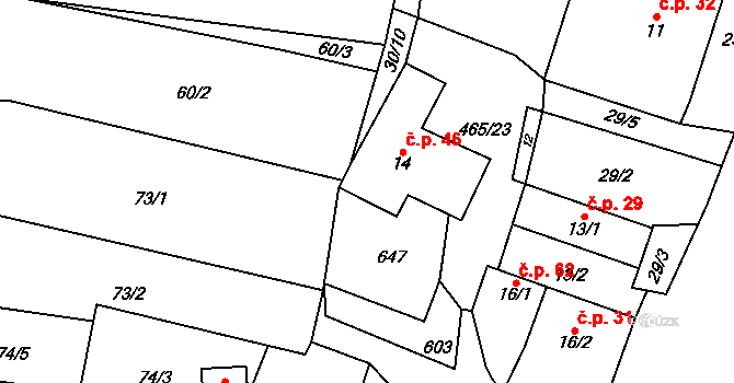 Hrochov 46, Lipová na parcele st. 14 v KÚ Hrochov, Katastrální mapa
