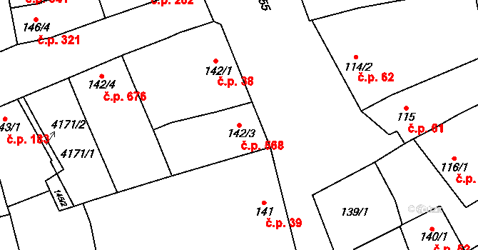 Hrušovany nad Jevišovkou 568 na parcele st. 142/3 v KÚ Hrušovany nad Jevišovkou, Katastrální mapa