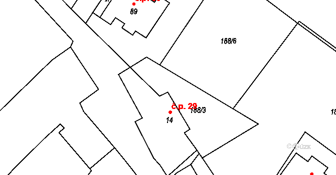 Dobronice 29, Tavíkovice na parcele st. 14 v KÚ Dobronice, Katastrální mapa