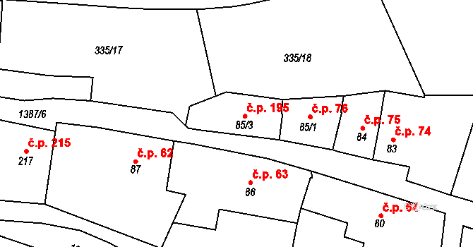 Vranov nad Dyjí 195 na parcele st. 85/3 v KÚ Vranov nad Dyjí, Katastrální mapa