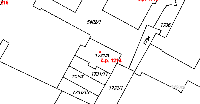 Znojmo 1214 na parcele st. 1731/9 v KÚ Znojmo-město, Katastrální mapa