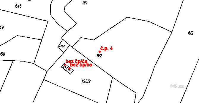 Vilémovice 4, Červené Janovice na parcele st. 9/2 v KÚ Vilémovice u Červených Janovic, Katastrální mapa