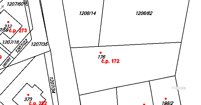 Záboří nad Labem 172 na parcele st. 176 v KÚ Záboří nad Labem, Katastrální mapa