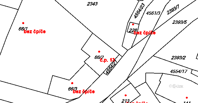 Doubravka 13, Chrášťany na parcele st. 66/2 v KÚ Doubravka u Týna nad Vltavou, Katastrální mapa
