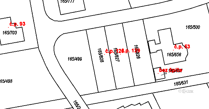 Pod Rohem 128, Jenišov na parcele st. 165/828 v KÚ Jenišov, Katastrální mapa