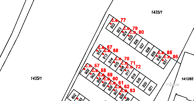 Brtnice 67 na parcele st. 912 v KÚ Brtnice, Katastrální mapa