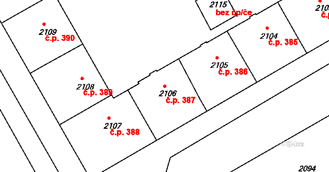 Lyžbice 387, Třinec na parcele st. 2106 v KÚ Lyžbice, Katastrální mapa