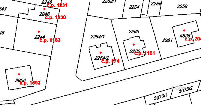 Čelákovice 174 na parcele st. 2264/2 v KÚ Čelákovice, Katastrální mapa