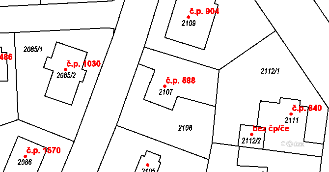 Roztoky 588 na parcele st. 2107 v KÚ Roztoky u Prahy, Katastrální mapa