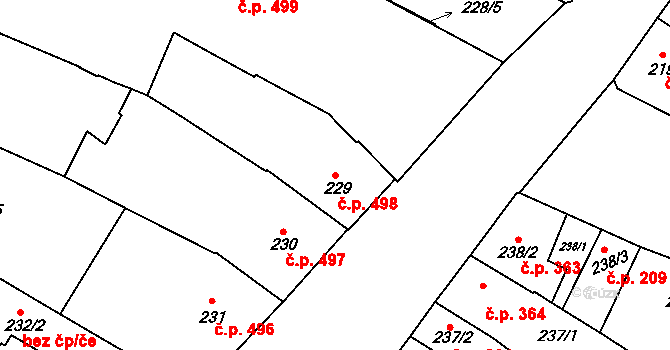 Kyjov 498 na parcele st. 229 v KÚ Kyjov, Katastrální mapa